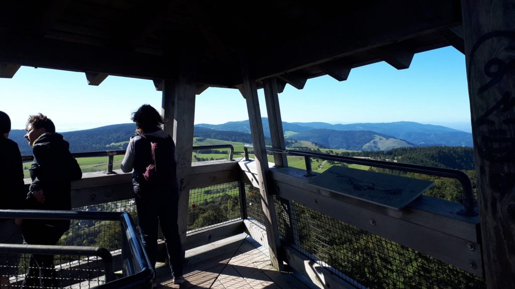 At the top of the 20m high viewing platform overlooking the Schauinsland mountain