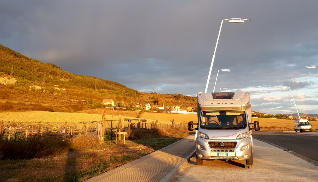 Our motorhome parking for the night just outside Pamplona