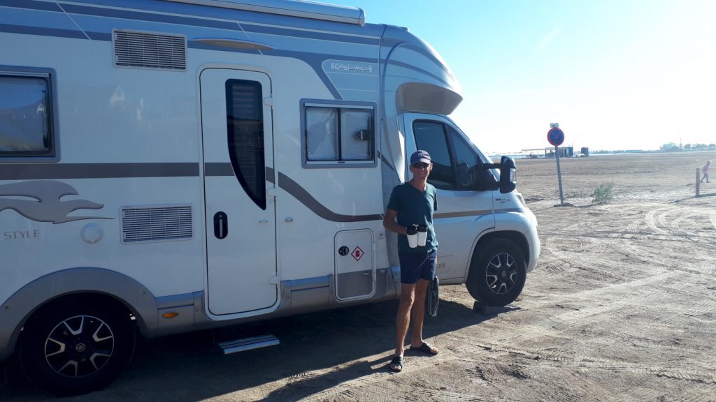 Our free, sandy parking spot right by the beach in Denia. 