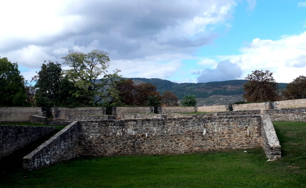 Pamplona city walls with views beyond.