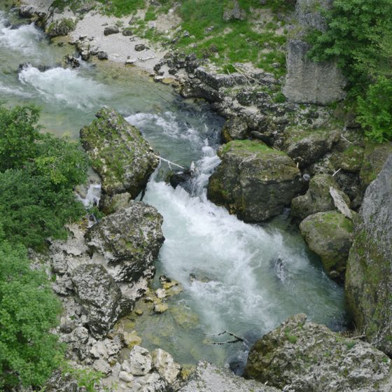 The Tarn River running into a giant boulder field