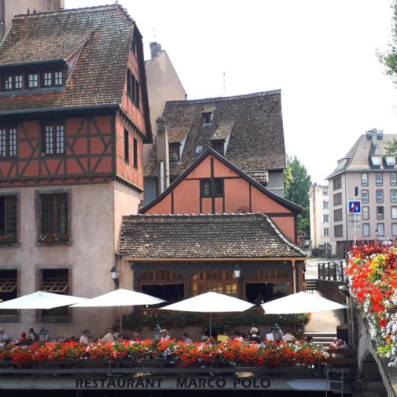 One of Strasbourg's many bridges and flower baskets