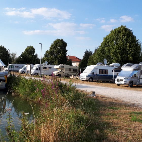 Buzz happily parked up at Dieue Sur Meuse riverside aire