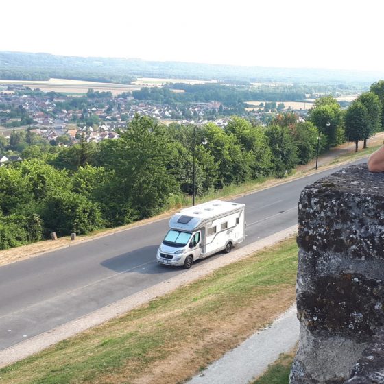 Looking down on Buzz Laika the motorhome in Laon, France