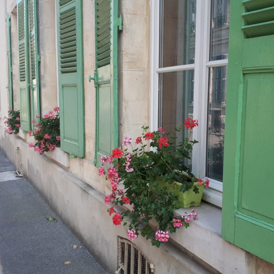 Green painted shutters in Laon street