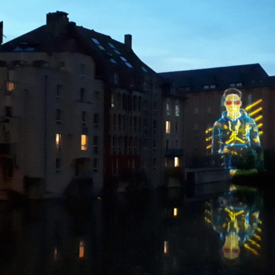 Art installations at night in Metz, France