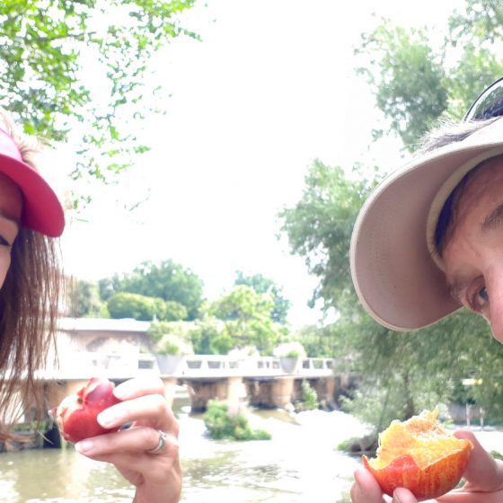 Eating nectarines by the Moselle River, Metz