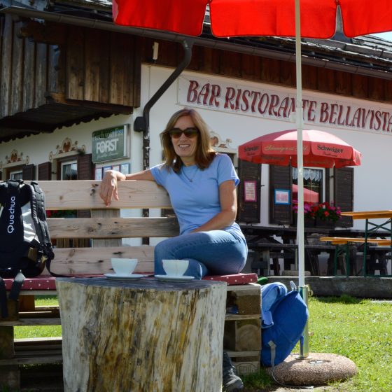 Dolomites Marcella relaxes after the walk up