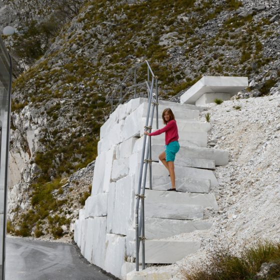 Carrara Marcella & Buzz at the Marble Picnic Table