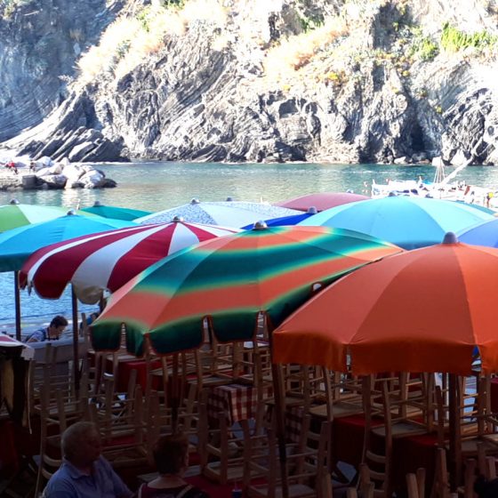 Colourful parasols in Vernazza