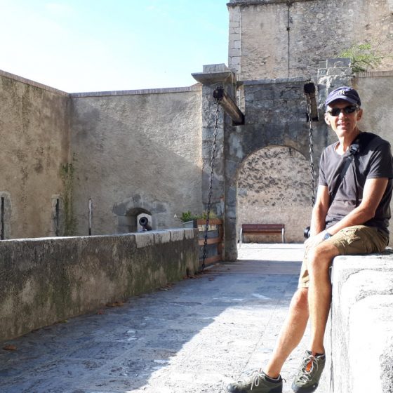 Julian at the Porte d'Italie and Pandols fort in the background