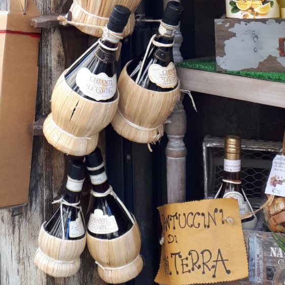 Typical Tuscan Chianti wine bottles