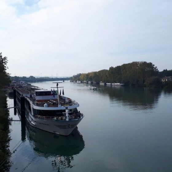 Leisure cruise boats on the Rhone River in Avignon