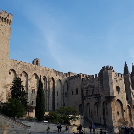 Palais des Papes Avignon with Italian market in front