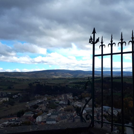 Stormy sky and panoramic view from Les Roches, upper town St Flour