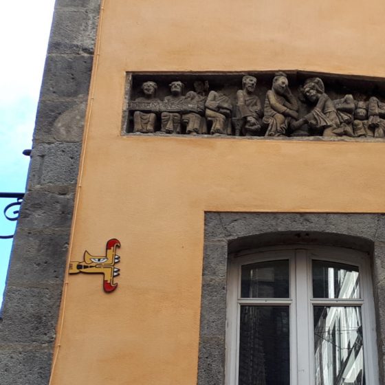 12th century sculpture embedded into a lintel on Rue des Gras