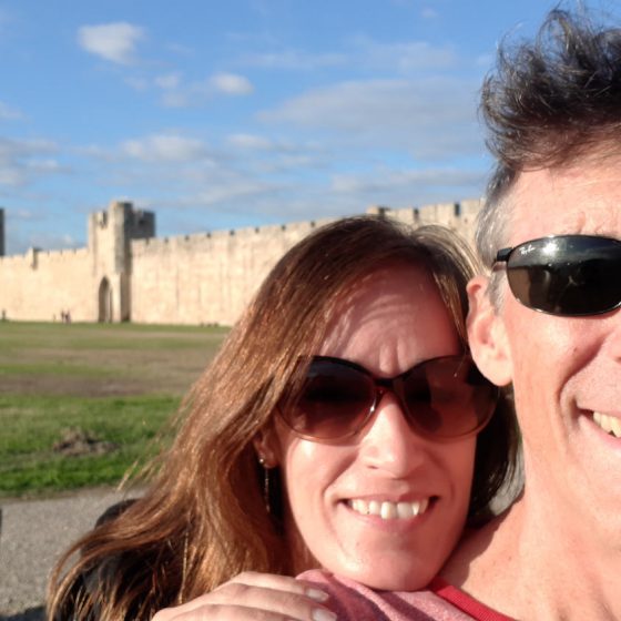 Posing outside the walls of Aigues-Mortes