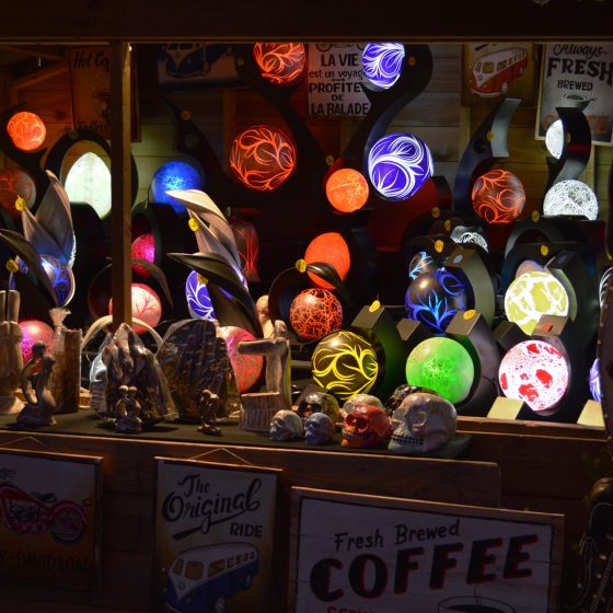 Liege Christmas market colourful lighting stall