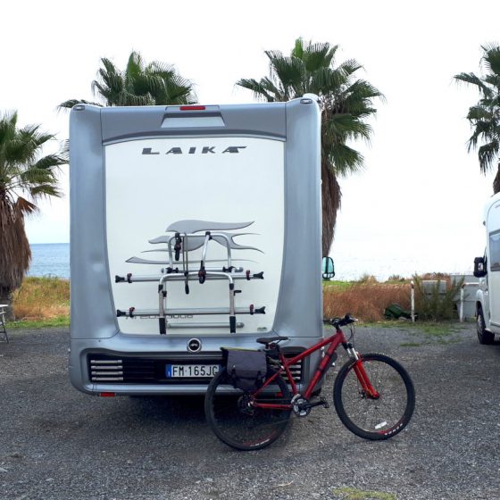 Motorhome parked overlooking the sea in San Remo