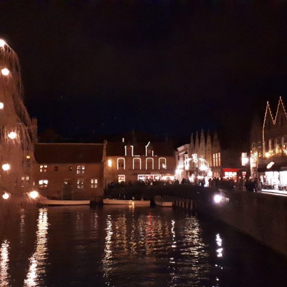 Bruges canal after dark