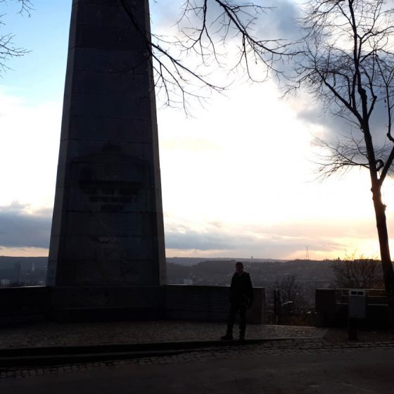 Liege war memorial with views over the city