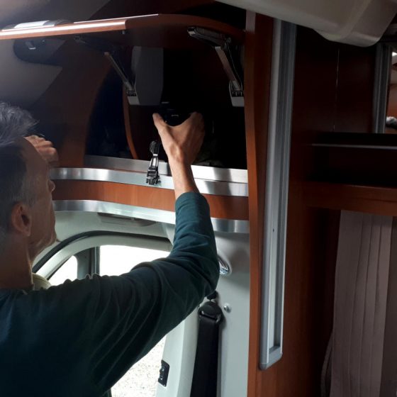 Handy overhead cab seat storage lockers