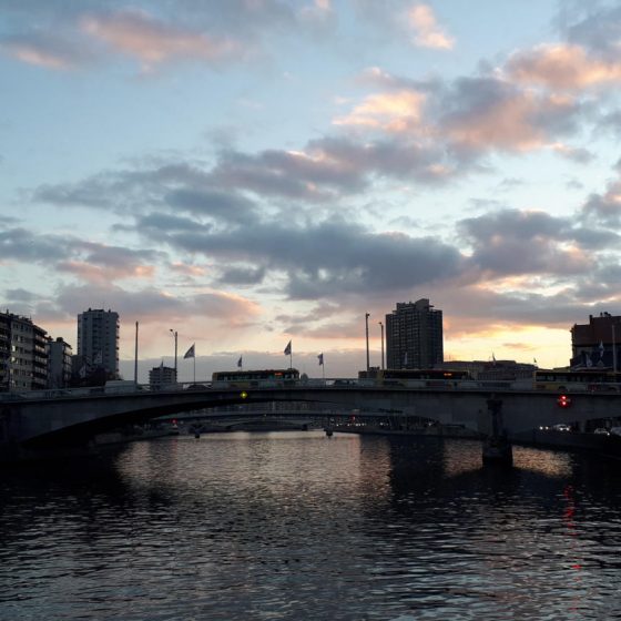 The river Meuse as the sun goes down in Liege