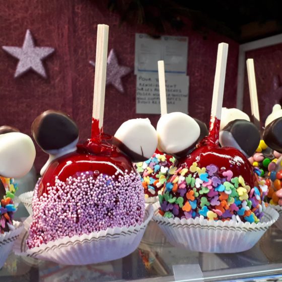 Toffee apples dunked in all sorts of delicious toppings