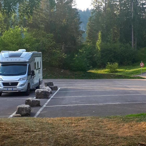 Parked in the car park at Chateau de Joux