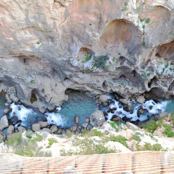 Looking down to the rushing waters below