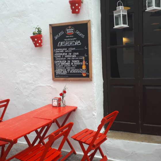 Bright cafe adding a splash of colour to the Pueblo Blanco of Arcos de la Frontera