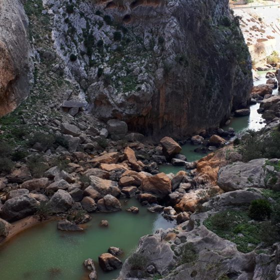 The river Guadalhorce at the bottom of the canyon