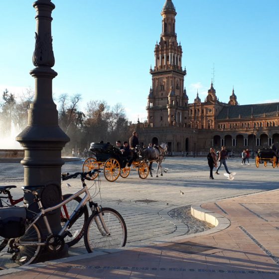 Our bikes in the Plaza de Espana, taking a break.