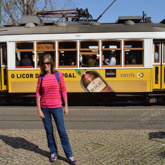 Lisbon - Marcella in front of an old Tram