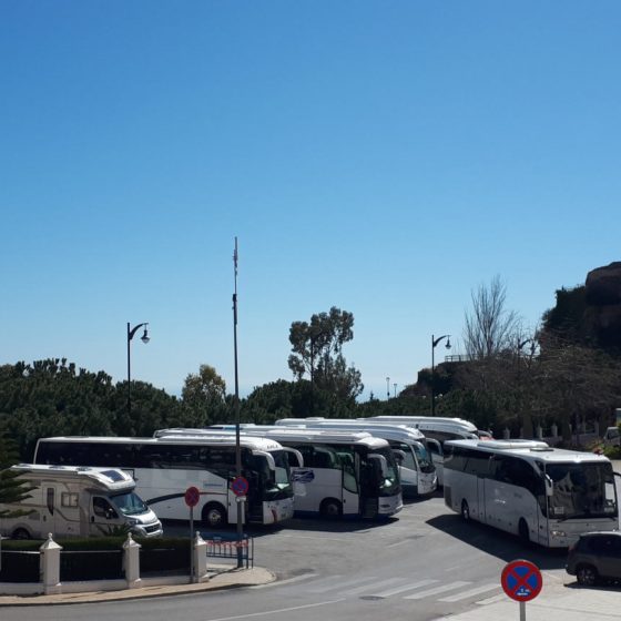 Buzz in the coach parking area, Mijas