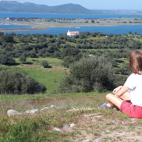 Views over the reservoir from Mourao castle