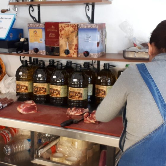 The lady preparing our ham tasting samples