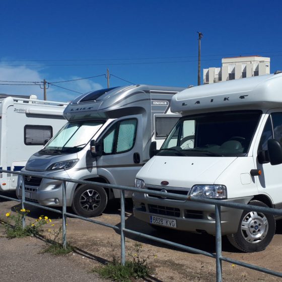 Buzz Laika in the motorhome parking area at Nazare