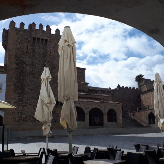 Plaza Major in Cacares from one of the arched cafes