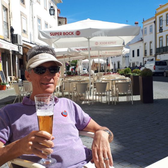 A birthday beer in the Portugese sun