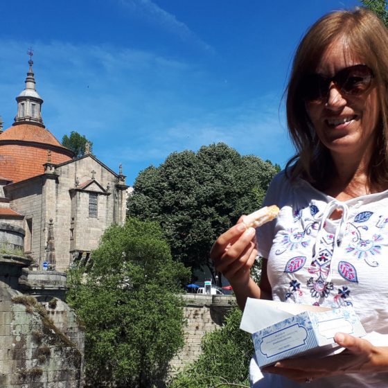 Enjoying a Monday Bunday conventual cake on the cafe terrace