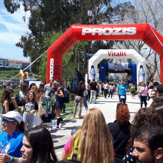 Marathon runners nearing the 42km finish line