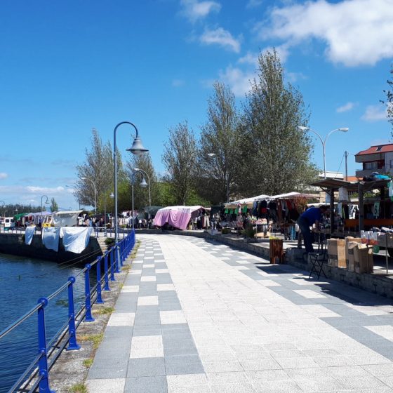 Market stalls all along the Cambados promenade