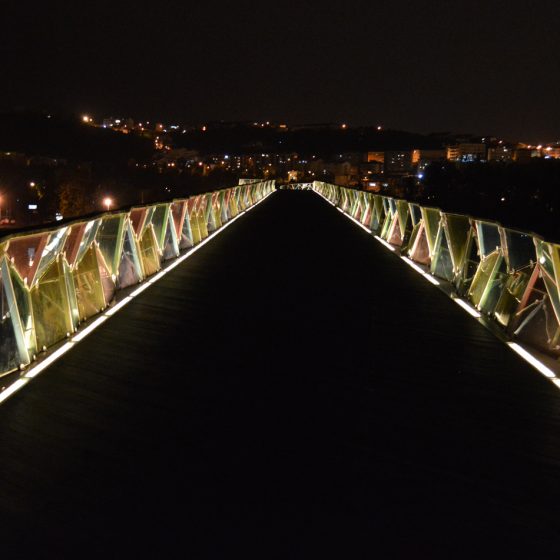 Coimbra - going back at night on footbridge