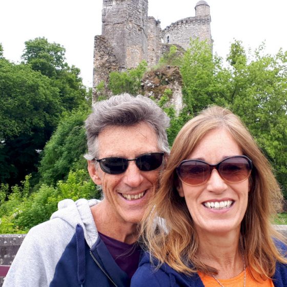 The ruins of Vendome castle and two cheesy grins