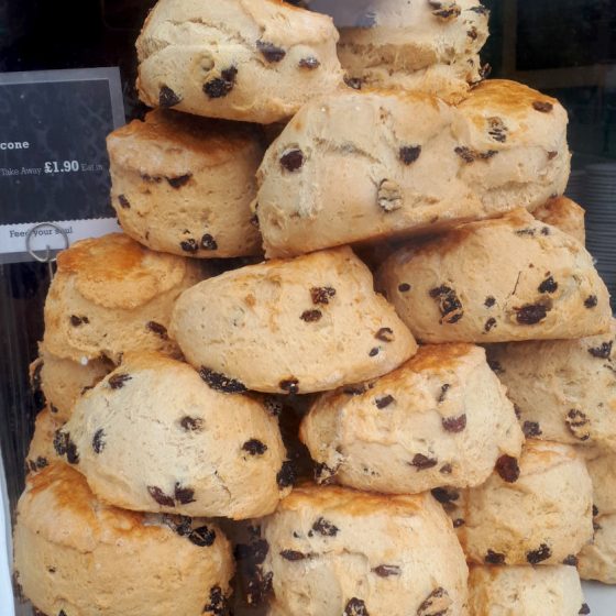 A tower of freshly baked scones with our names on!