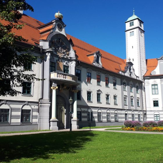 One of the town's many grand buildings and immaculate gardens