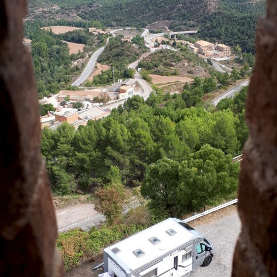 It's Buzz! Peering down from Cardona Castle.