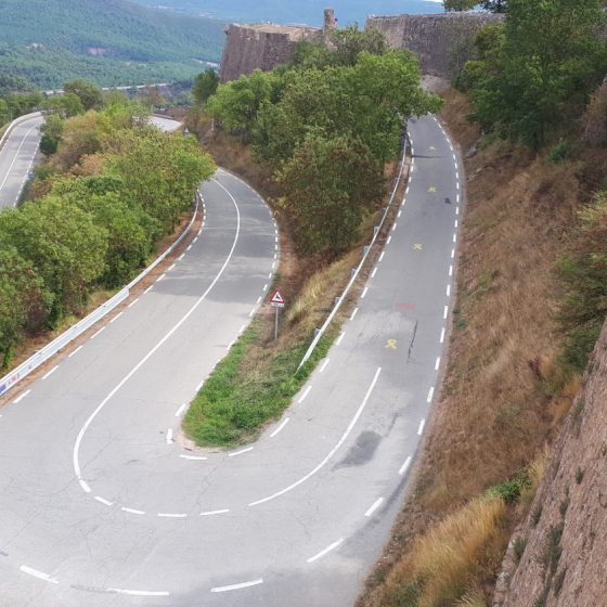 Hairpin roads up to Cardona Castle in Spain