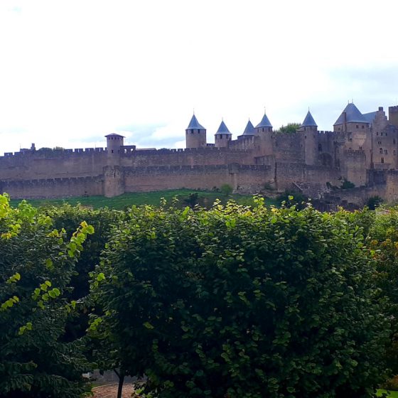The immense outer walls of Carcassonne Medieval City Fortress
